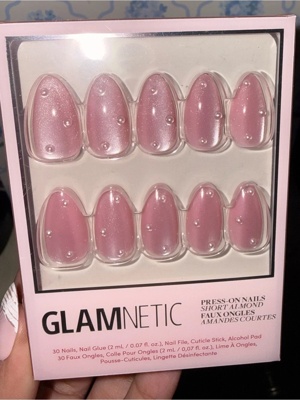 GLAMNETIC “Pearl Me Softly” Pink Pearl Press-On Nails - Short Almond